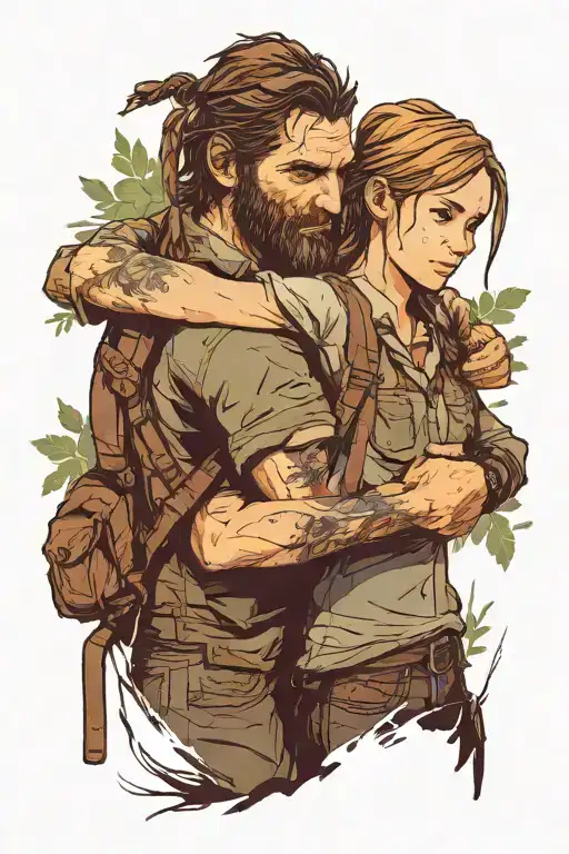 video game the last of us 1. Hug that Ellie gives with Joel in the cabin after having killed David tattoo design idea