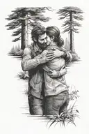 The last of us 1. Ellie and Joel hug when they meet again in the cabin after having killed David. Video game scene tattoo design idea