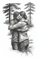 The last of us 1. Ellie and Joel hug when they meet again in the cabin after having killed David. Video game scene tattoo design idea