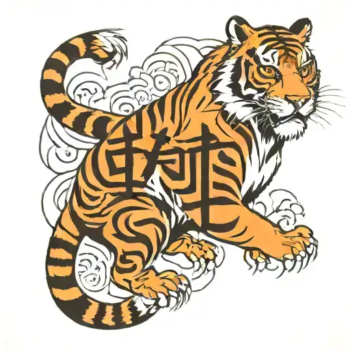 kanji sign for tiger with Asian theme on the arm tattoo design idea