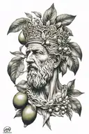 ancient king statue and olive branch wrapped tattoo design idea