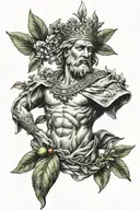 ancient king statue and olive branch wrapped tattoo design idea