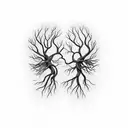couple becoming a root tree that tangles and turns into two ñ human hair is branches butterfly on a branch bird nest tattoo design idea