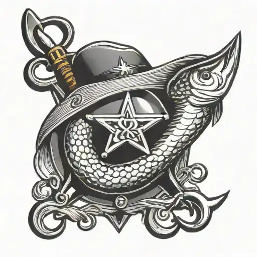 A sheriff's badge with a fishing hook incorporated into the design, symbolizing your occupation and passion for fishing tattoo design idea