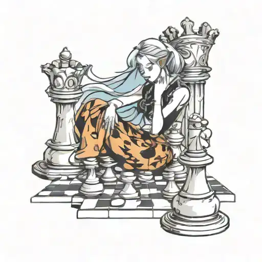 gravestone queen chess piece anime girl sitting atop tattoo design idea