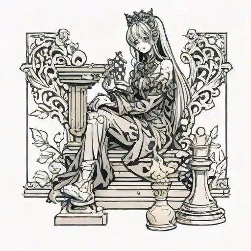 gravestone queen chess piece anime girl sitting tattoo design idea