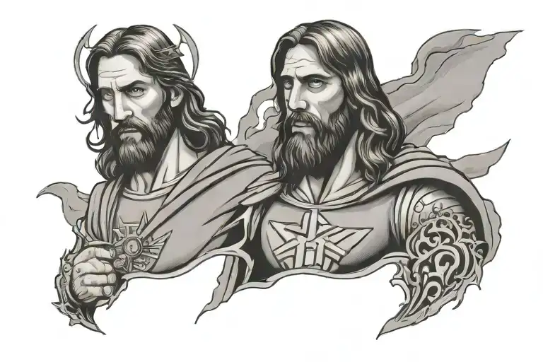 Jesus last super hero dad tattoo design idea