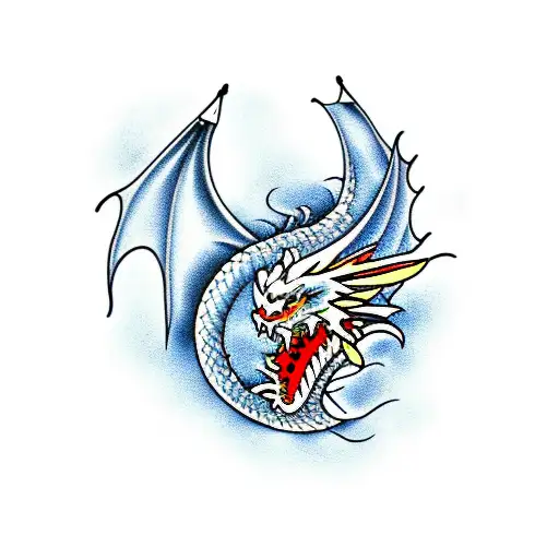 dragon with cloud with china lion tattoo design idea