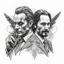 A portrait mashup of the Joker and John Wick, showcasing both characters' iconic features tattoo design idea