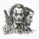 A portrait mashup of the Joker and John Wick, showcasing both characters' iconic features tattoo design idea