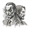 A portrait mashup of the Joker and John Wick, showcasing both characters' iconic features tattoo design idea