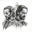 A portrait mashup of the Joker and John Wick, showcasing both characters' iconic features tattoo design idea