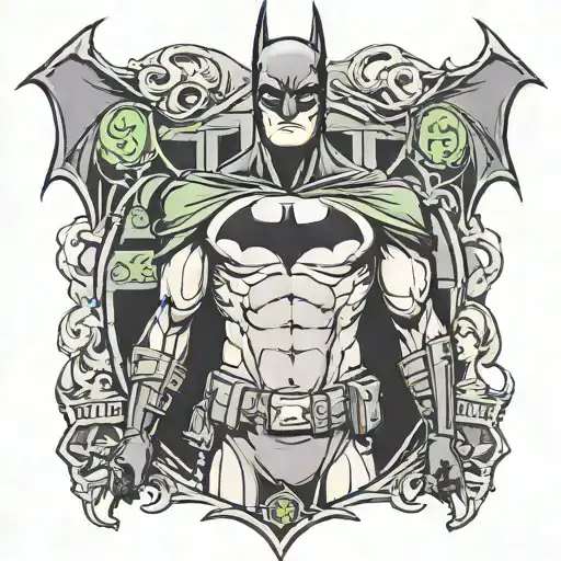 Batman with Gotham city urban street money theme for the back tattoo design idea
