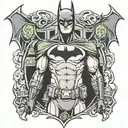 Batman with Gotham city urban street money theme for the back tattoo design idea