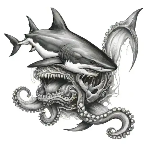 shark and octopus tattoo design idea