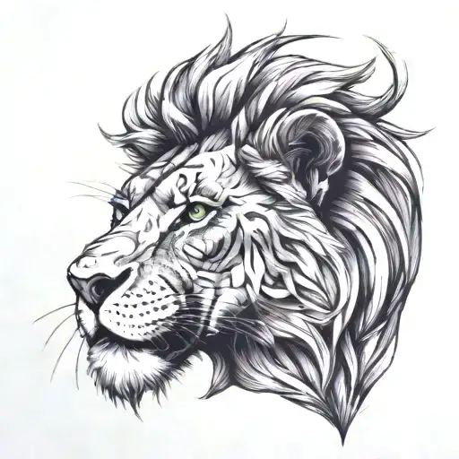 lion with scar and neon green eyes tattoo design idea