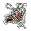 black heart music and locket anklet with chain links tattoo design idea