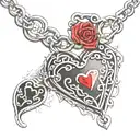 black heart music and locket anklet with chain links tattoo design idea