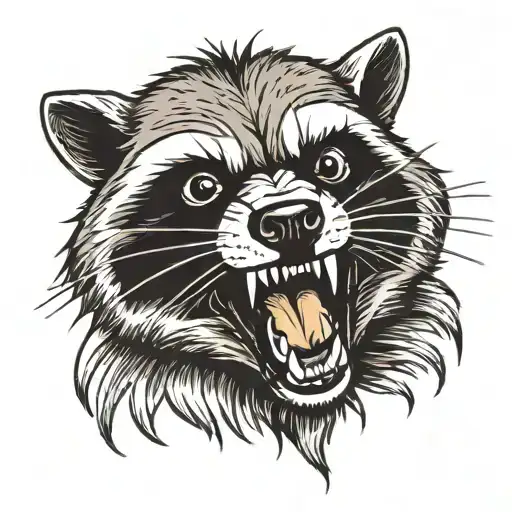 angry raccoon head bearing teeth just the head  tattoo design idea