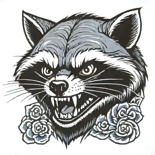 Angry raccoon face bearing teeth  tattoo design idea