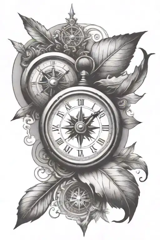 Clock, Compass, Arrow tattoo design idea