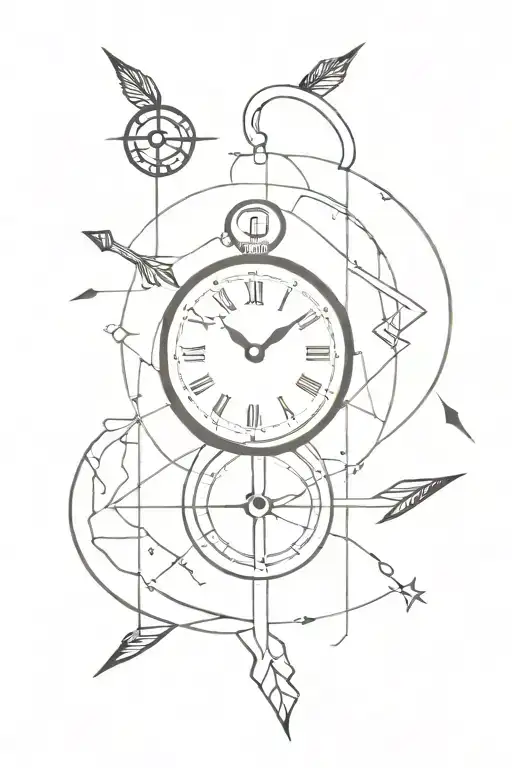 Clock, Compass, Arrow, Geometric tattoo design idea
