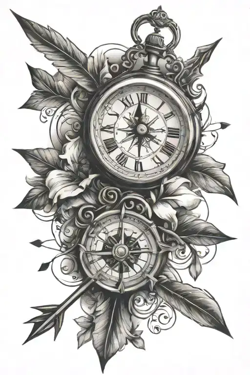 Clock, Compass, Arrow tattoo design idea