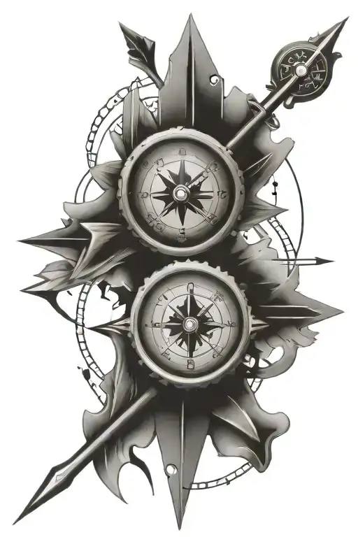 Clock, Compass, Arrow tattoo design idea