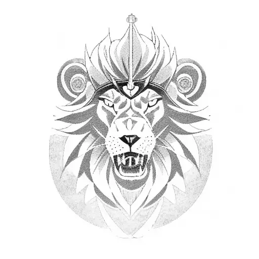 An anime-inspired tattoo featuring a physiotherapist wearing a lion's head helmet, running through the streets of Rome with a soundtrack of rap music playing in the background, done in blackwork style. tattoo design idea