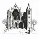 gothic chapel with knights approaching tattoo design idea