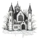 gothic chapel with knights approaching tattoo design idea