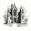 gothic chapel with knights approaching tattoo design idea