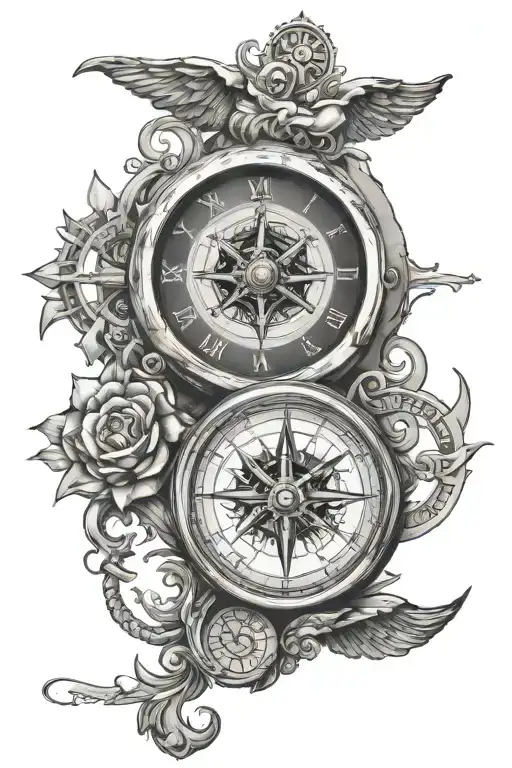 clock tattoo m compass and clock tattoo design idea