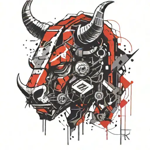 minotaur head robot tattoo design idea