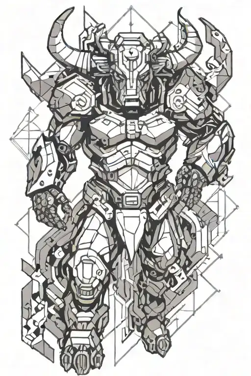 robot minotaur full body tattoo design idea