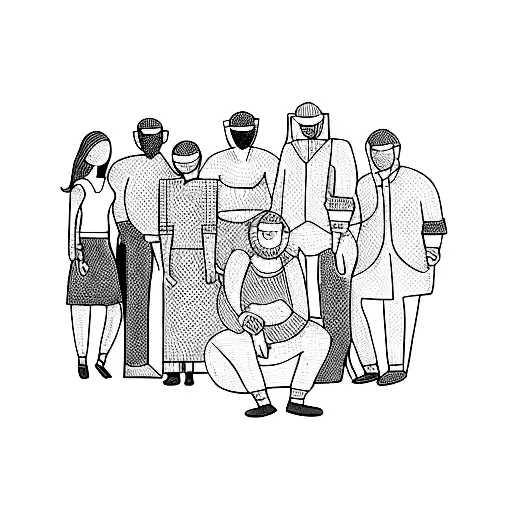 a group of people posing for a picture tattoo design idea