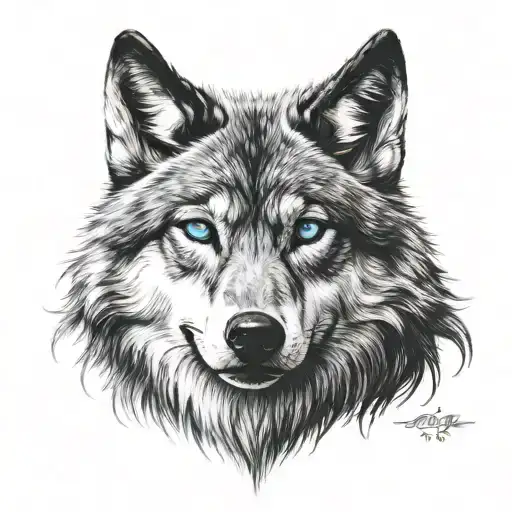realistic Wolf blue eyes tattoo design idea