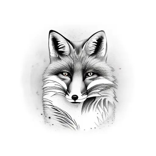 Realistic fox with an anime-inspired background featuring iconic office elements tattoo design idea