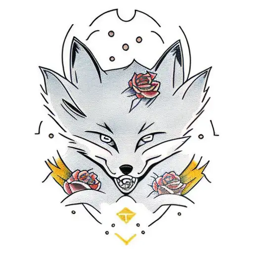 Traditional tattoo design combining anime and office themes with a prominent fox motif tattoo design idea