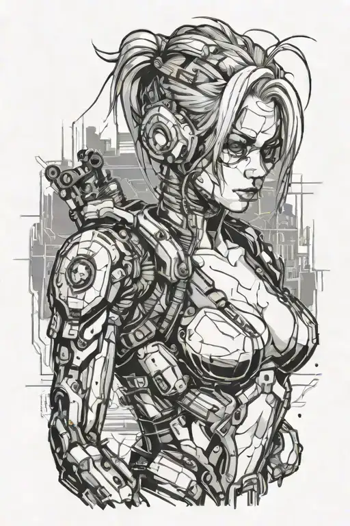 girl cyberpunk 2077 tattoo design idea