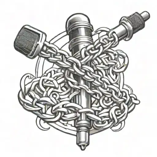 Design a tattoo featuring a golden chain intertwined with a staff of Moses and a microphone, blending your passion for hip hop and Bible stories tattoo design idea