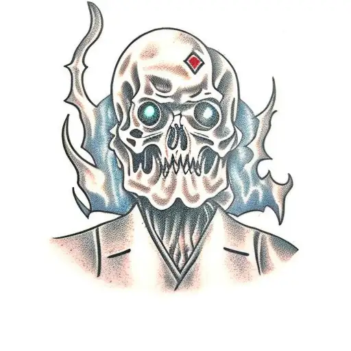 undead wizard with fireball tattoo design idea