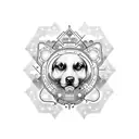 A celestial dog constellation surrounded by musical notes tattoo design idea