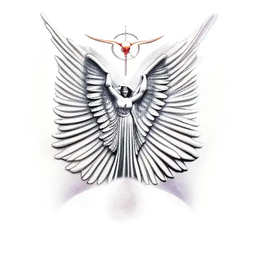 Statue of Nike with an angel's wing and a demon's wing tattoo design idea