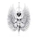 Statue of Nike with an angel's wing and a demon's wing tattoo design idea