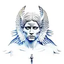 Statue of Nike with an angel's wing and a demon's wing tattoo design idea