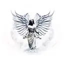 Statue of Nike with an angel's wing and a demon's wing tattoo design idea