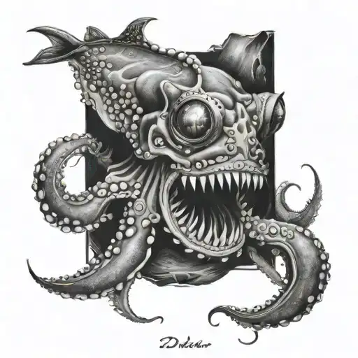 octopus shark diver tattoo design idea