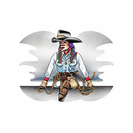western cowgirl tied up and laying on railroad tracks tattoo design idea
