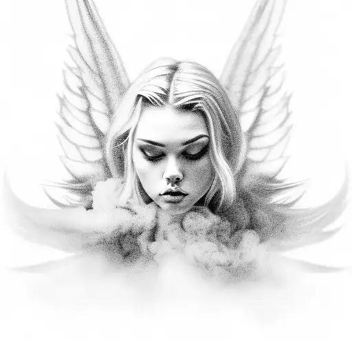 An angel surrounded by smoke. tattoo design idea